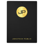 エレガントフェイク金ゴールドモノグラモダンム黒テンプレート クリップボード (裏面)