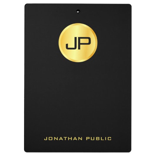 エレガントフェイク金ゴールドモノグラモダンム黒テンプレート クリップボード (裏面)