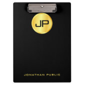 エレガントフェイク金ゴールドモノグラモダンム黒テンプレート クリップボード (正面)