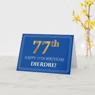 エレガントフェイク金ゴールドルック77番目の誕生日、名前(青) カード