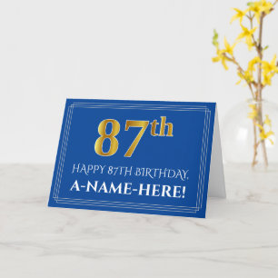 エレガントフェイク金ゴールドルック87番目の誕生日、名前(青) カード