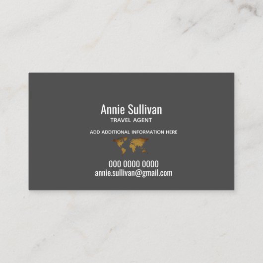 エレガントフェイク金ゴールド世界地図グレー旅行代理店 名刺 (裏面)