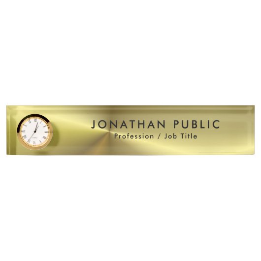 エレガントフェイク金ゴールド名文字テンプレートモダン デスクネームプレート (正面)