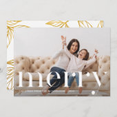 エレガントフェイク金ゴールド植物学メリークリスマス写真 シーズンカード (正面/裏面)