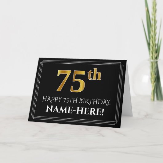 エレガントフェイク金ゴールド検索"75番目"の誕生日+名前 カード (正面)
