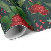 エレガントフェイク金ゴールド水カラーバラパインベリーwr ラッピングペーパー (ロールコーナー)