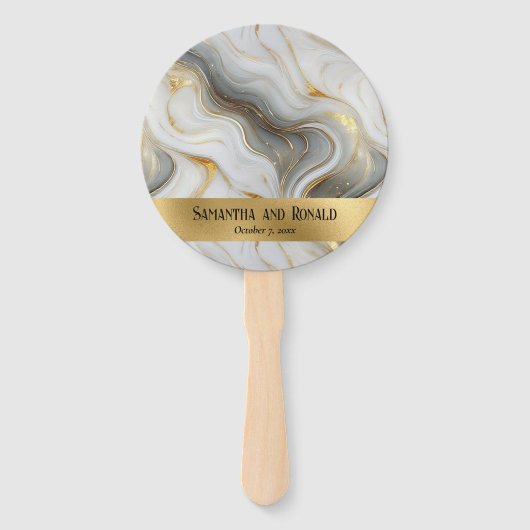 エレガントフェイク金ゴールド灰色の白いマーブル結婚ズ ハンドファン (正面)