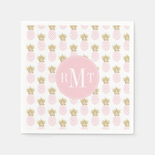 エレガントフェイク金ゴールド熱帯パイナップル スタンダードカクテルナプキン (正面)