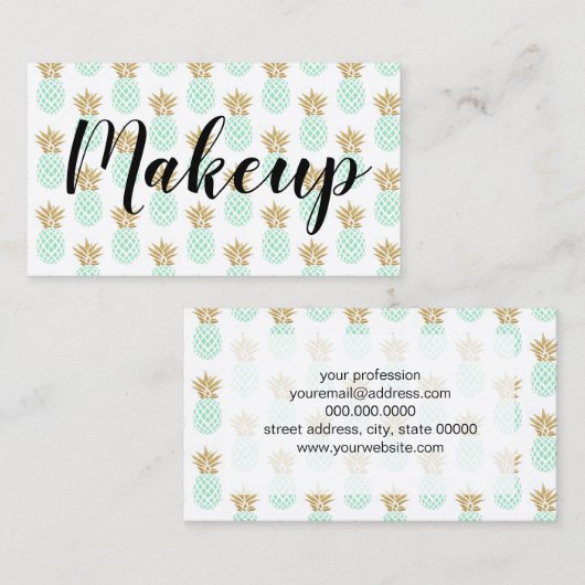 エレガントフェイク金ゴールド熱帯パイナップル 名刺 (正面/裏面)