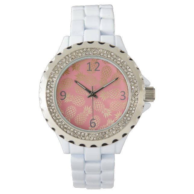 エレガントフェイク金ゴールド熱帯性パイナップル 腕時計 (正面)