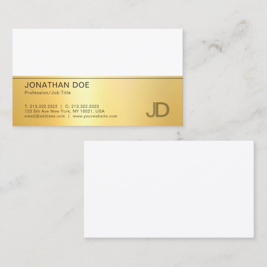 エレガントフェイク金ゴールド白モダンモノグラムテンプレート 名刺