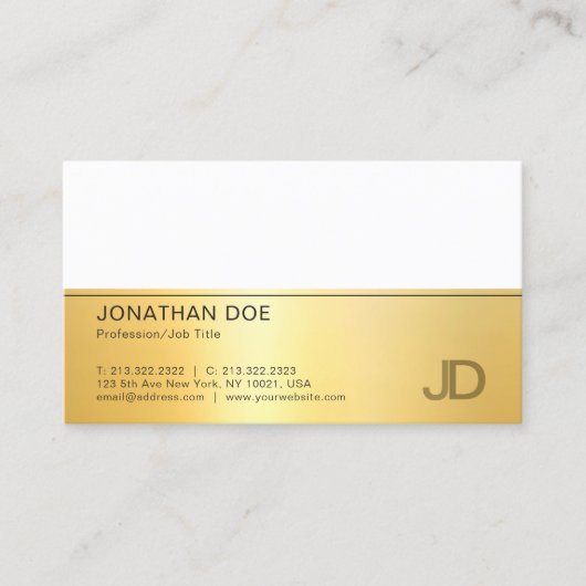 エレガントフェイク金ゴールド白モダンモノグラムテンプレート 名刺 (正面)