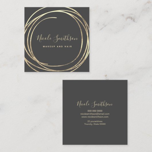 エレガントフェイク金ゴールド箔円 スクエア名刺 (正面/裏面)