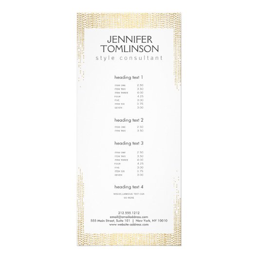 エレガントフェイク金ゴールド紙吹雪ドットのパターン ラックカード (正面)