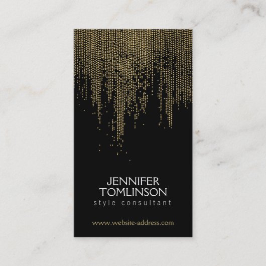 エレガントフェイク金ゴールド紙吹雪ドットPattern Black II 名刺 (正面)
