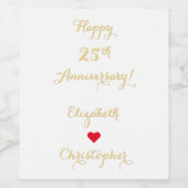 エレガントフェイク金ゴールド結婚スクリプトの記念日ハート ワインラベル (シングルラベル)