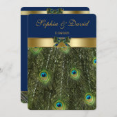 エレガントフェイク金ゴールド結婚孔雀モノグラム 招待状 (正面/裏面)