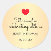 エレガントフェイク金ゴールド結婚赤いハート ラウンドシール (正面)