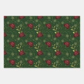 エレガントフェイク金ゴールド緑フローラ水彩バラw ラッピングペーパーシート (正面)