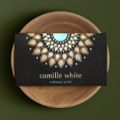 エレガントフェイク金ゴールド蓮フラワーブラック 名刺