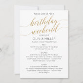 エレガントフェイク金ゴールド週末の誕生日日程 招待状 (正面)