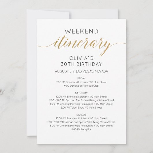 エレガントフェイク金ゴールド週末の誕生日日程 招待状 (正面)
