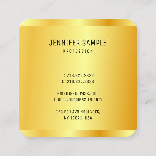 エレガントフェイク金ゴールド金属ルックモダングラマー スクエア名刺 (裏面)