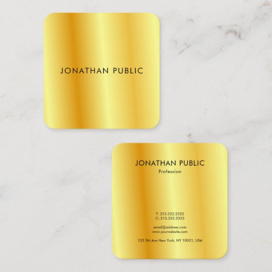 エレガントフェイク金ゴールド金属ルックモダンテンプレート スクエア名刺 (正面/裏面)