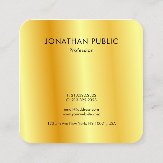 エレガントフェイク金ゴールド金属ルックモダンテンプレート スクエア名刺 (裏面)