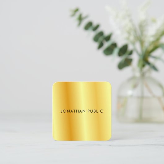 エレガントフェイク金ゴールド金属ルックモダンテンプレート スクエア名刺 (スタンド正面)