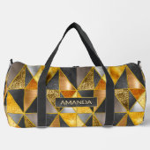 エレガントフェイク金ゴールド黒銀幾何三角形 ダッフルバッグ (正面)