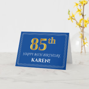 エレガントフェイク金ゴールド85番目の誕生日、名前(青) カード