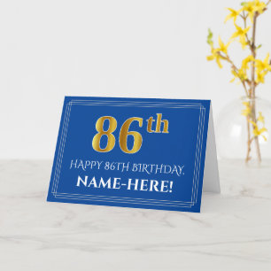 エレガントフェイク金ゴールド86番目の誕生日、名前(青) カード