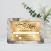 エレガントフェイク金ゴールド・グレーとホワイト・マーリー結婚ズ 出欠カード (スタンド正面)