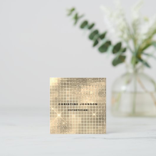 エレガントフェイク金ゴールド スクエア名刺 (スタンド正面)
