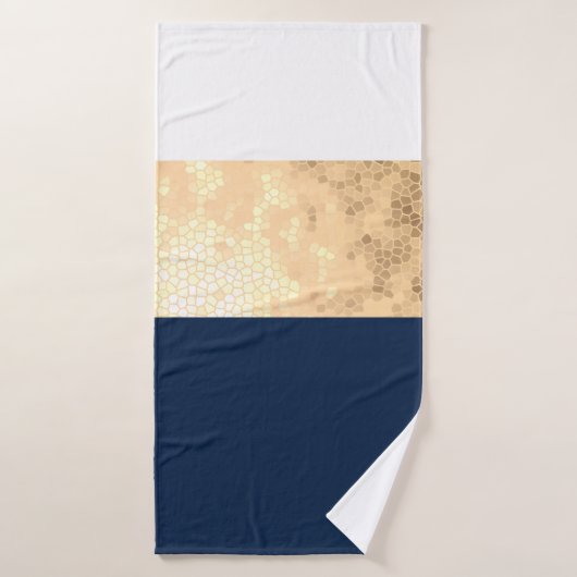 エレガントフェイク金ゴールド,ネイビーブルー,白ストライプ色 バスタオルセット (バスタオル)