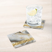 エレガントフェイク金ゴールド、白とグレーのマーブル結婚ス スクエアペーパーコースター (インサイチュ)