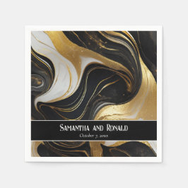 エレガントフェイク金ゴールド、白黒マルブリュー結婚ズ スタンダードカクテルナプキン