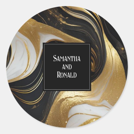エレガントフェイク金ゴールド、白黒マルブリュー結婚ズ ラウンドシール (正面)
