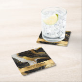 エレガントフェイク金ゴールド、白黒マルブル結婚ス スクエアペーパーコースター (インサイチュ)