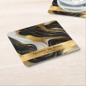 エレガントフェイク金ゴールド、白黒マルブル結婚ス スクエアペーパーコースター (アングル)