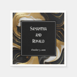 エレガントフェイク金ゴールド、白黒マルブル結婚ス スタンダードカクテルナプキン