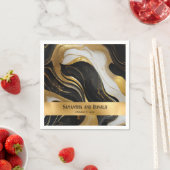 エレガントフェイク金ゴールド、白黒マルブル結婚ス スタンダードカクテルナプキン (インサイチュ)