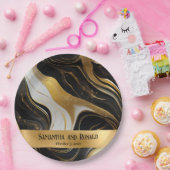 エレガントフェイク金ゴールド、白黒マルブル結婚ス ペーパープレート (パーティー)