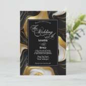 エレガントフェイク金ゴールド、白黒マルブル結婚ス 招待状 (スタンド正面)