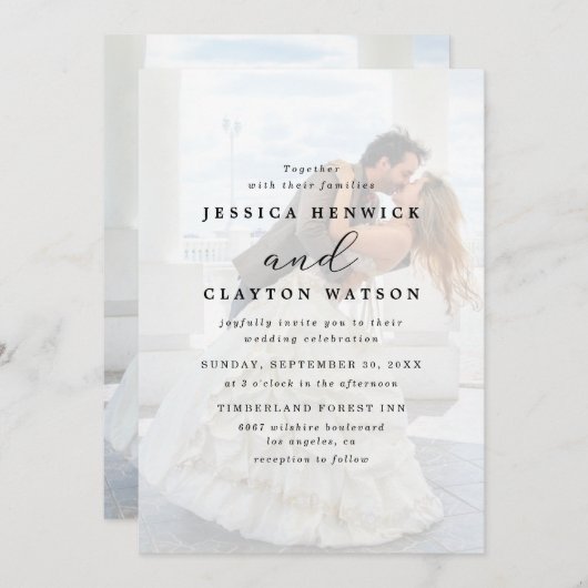 エレガントフェイク Vellumエフェクトオーバーレイ結婚フォトI 招待状 (正面/裏面)