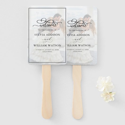 エレガントフェイクVellumエフェクトオーバーレイ結婚写真 ハンドファン (正面&裏面)