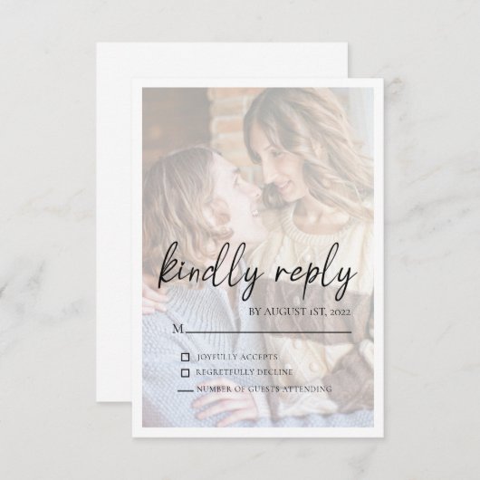 エレガントフェイクVellum効果写真ウェディングRSVPカード 出欠カード (正面/裏面)