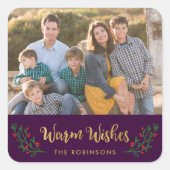 エレガントフェスティバルの葉の暖かいウィッシュズホリデーフォト スクエアシール (正面)