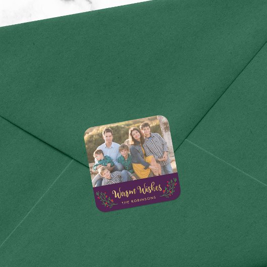 エレガントフェスティバルの葉の暖かいウィッシュズホリデーフォト スクエアシール